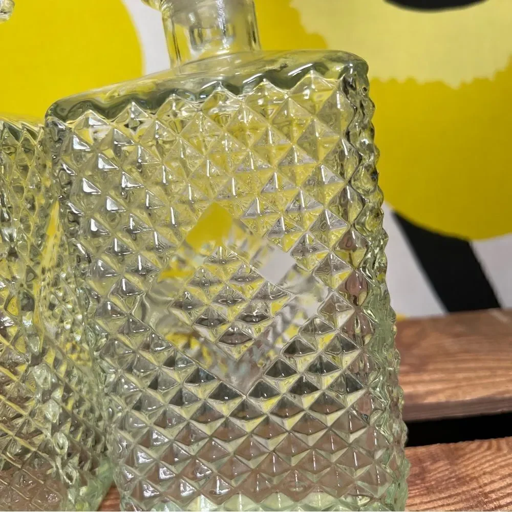 Pair of Two Vintage 1960s Diamond Accented Glass Decanters